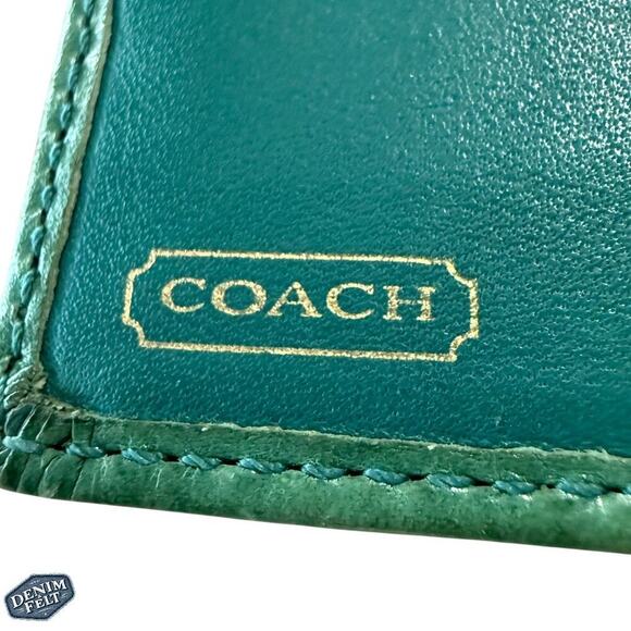 Coach Vintage Signature Canvas & Leather Trim Wallet Green/Brown Trifold - Picture 8 of 12